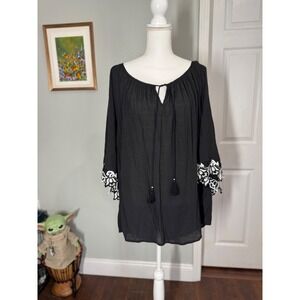 Black Boho Tunic with Embroidered Sleeves – Unique Spectrum‎ 3X